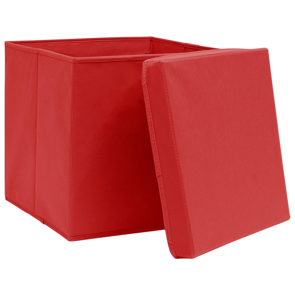 Storage Boxes with Covers 10 pcs 28x28x28 cm Red