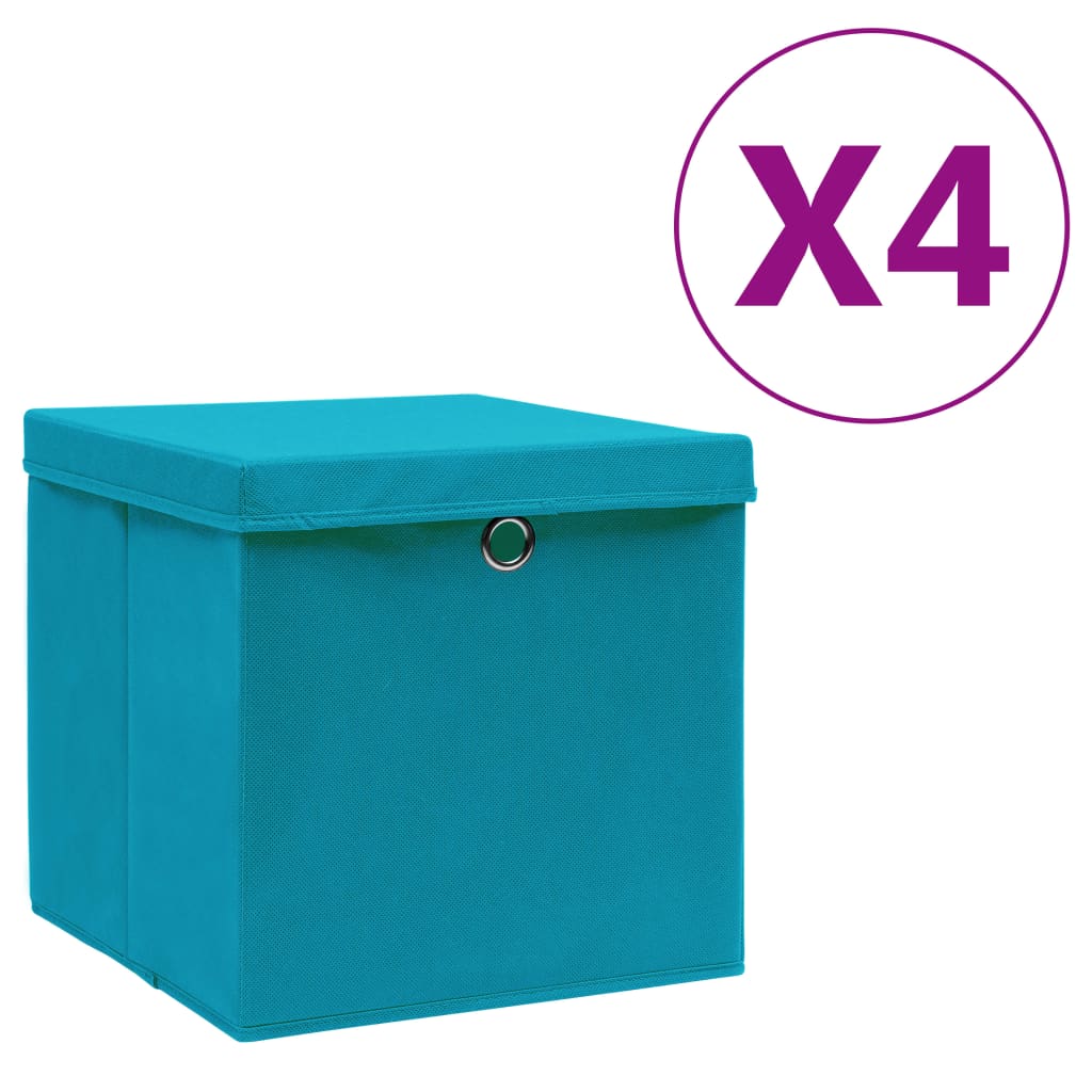 vidaXL Storage Boxes with Covers 4 pcs 28x28x28 cm Baby Blue