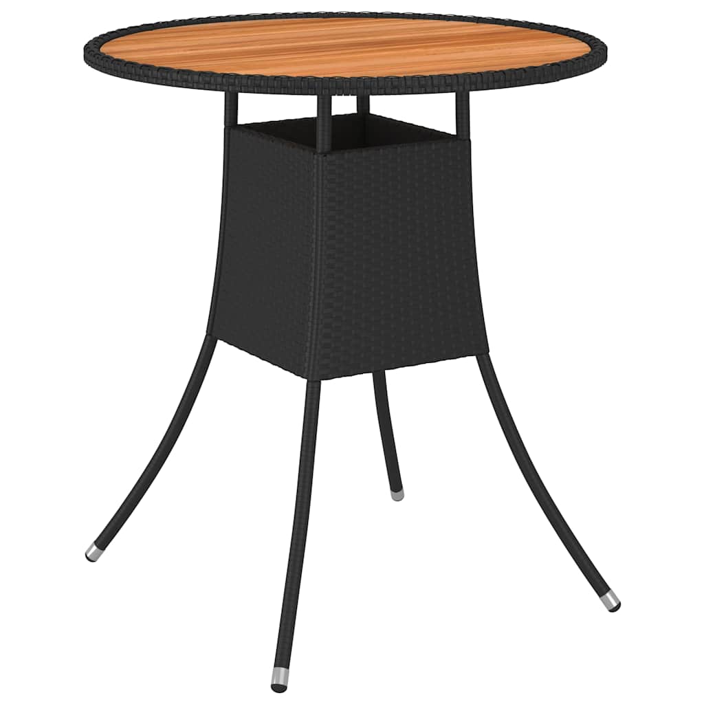 Garden Dining Table Black Ø 70 cm Poly Rattan&Solid Acacia Wood