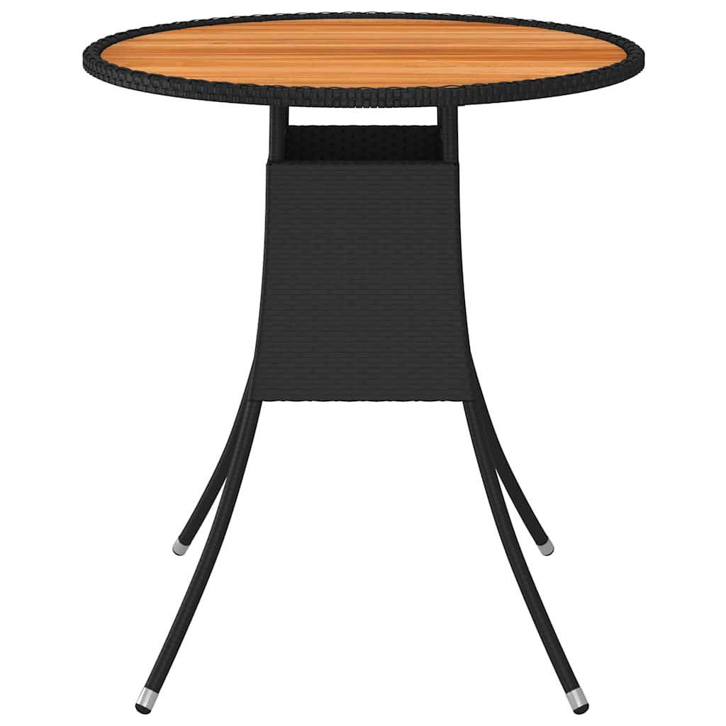 Garden Dining Table Black Ø 70 cm Poly Rattan&Solid Acacia Wood