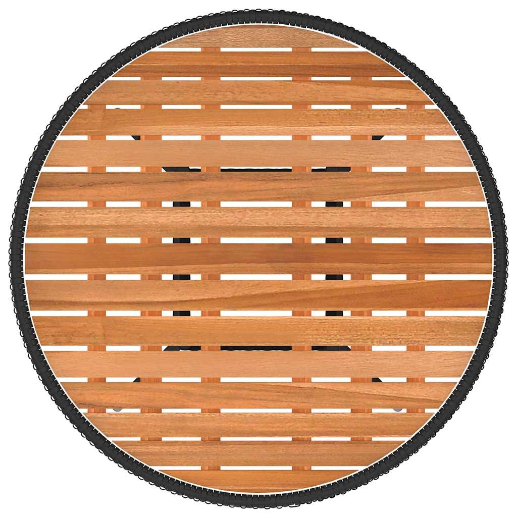Garden Dining Table Black Ø 70 cm Poly Rattan&Solid Acacia Wood