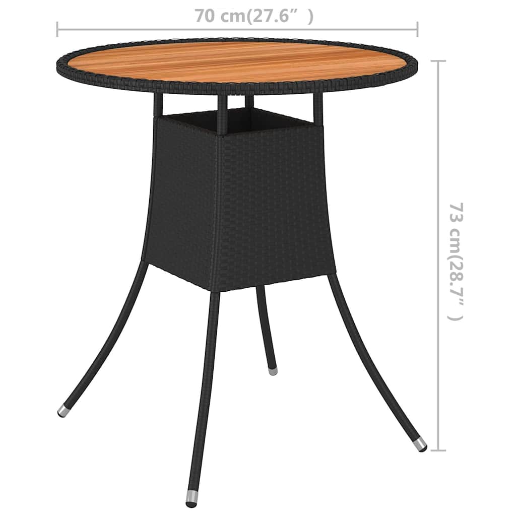 Garden Dining Table Black Ø 70 cm Poly Rattan&Solid Acacia Wood