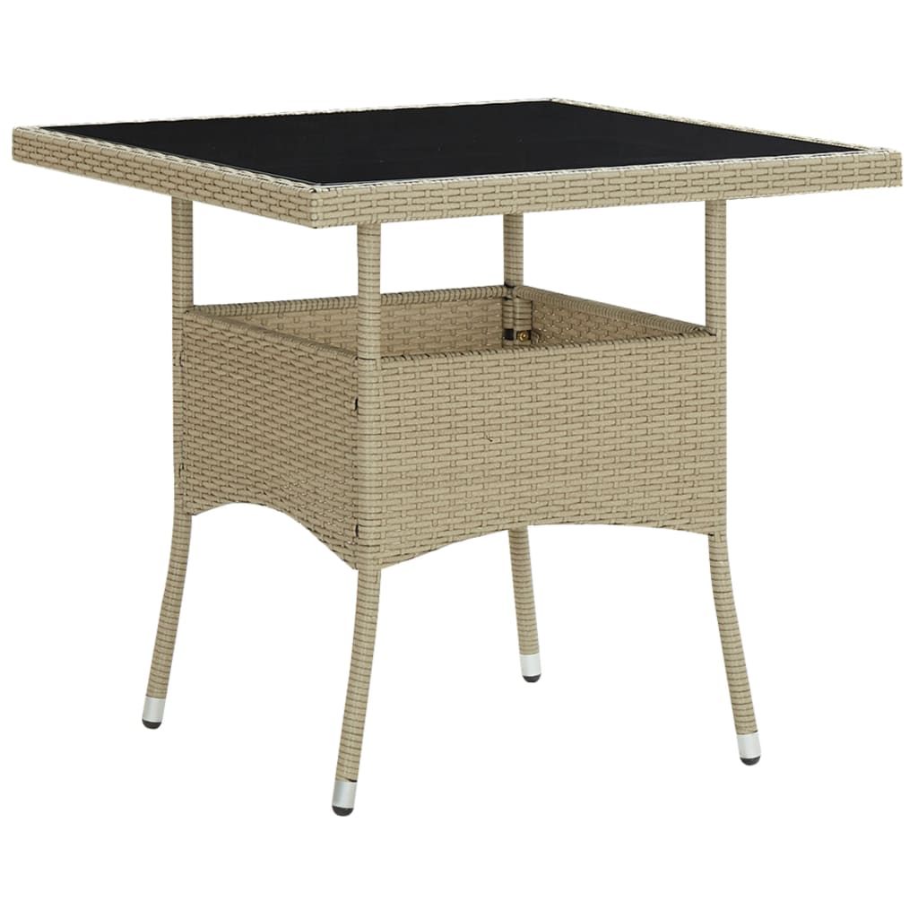 vidaXL Outdoor Dining Table Beige Poly Rattan and Glass