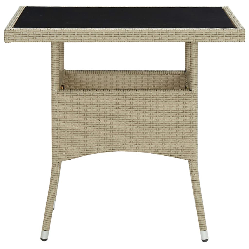 vidaXL Outdoor Dining Table Beige Poly Rattan and Glass