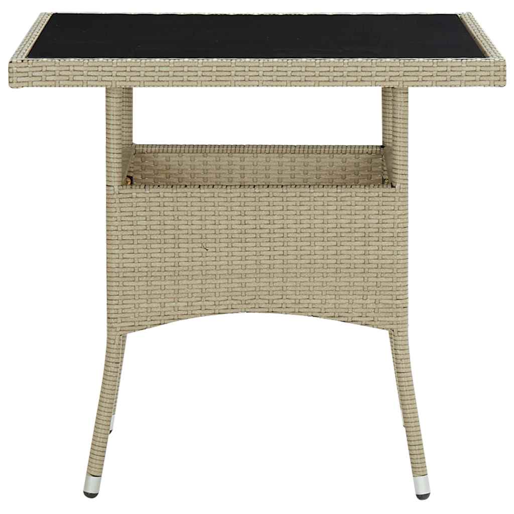 310551 vidaXL Outdoor Dining Table Beige Poly Rattan and Glass