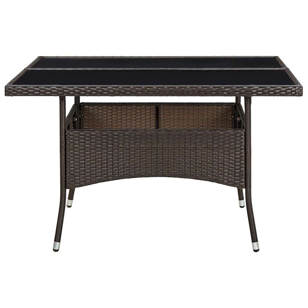 310556 vidaXL Outdoor Dining Table Brown Poly Rattan and Glass
