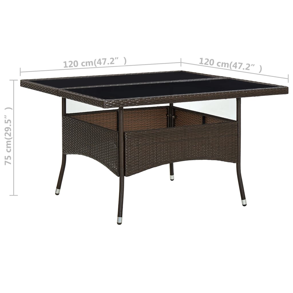 310556 vidaXL Outdoor Dining Table Brown Poly Rattan and Glass