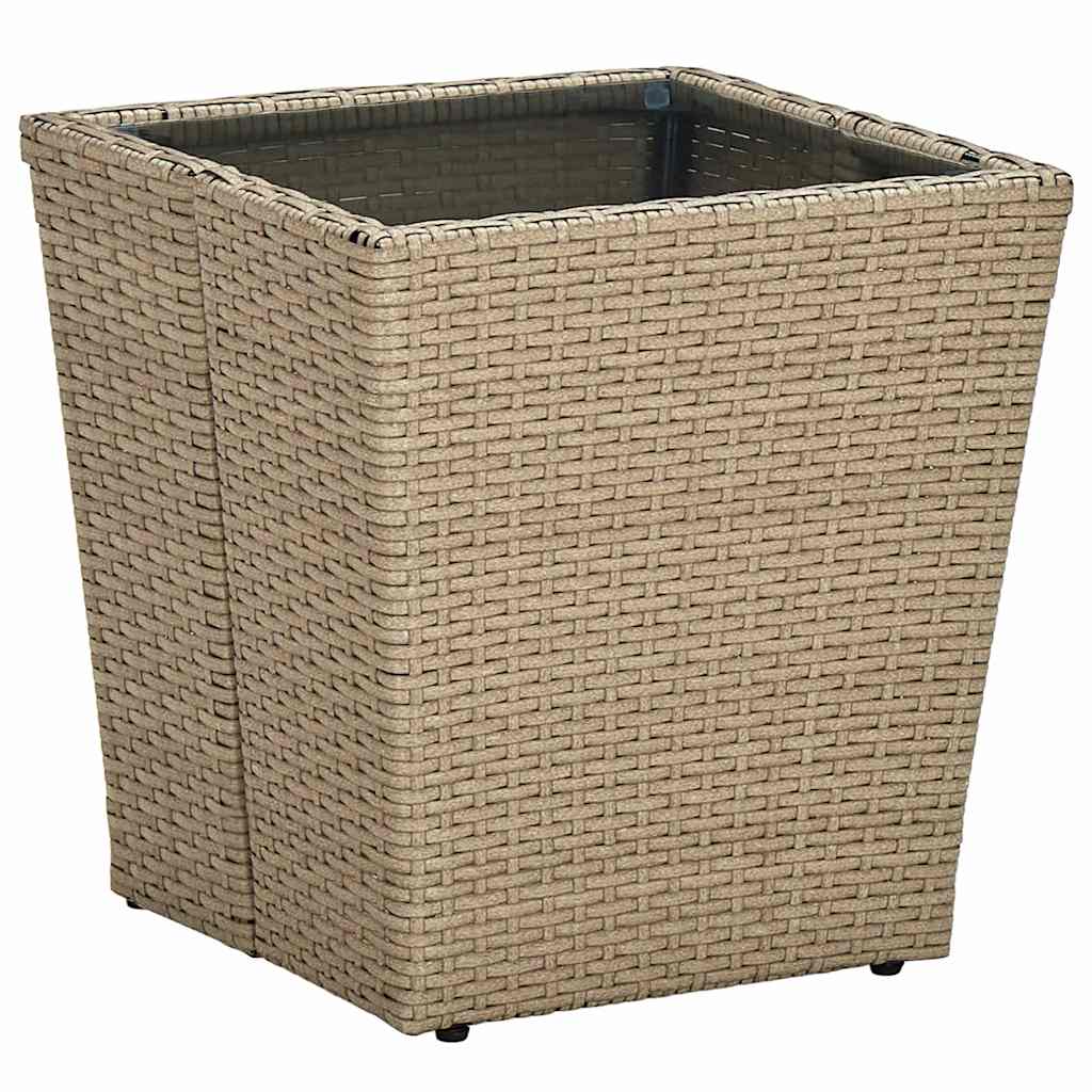 310557 vidaXL Tea Table Beige 41,5x41,5x44 cm Poly Rattan and Tempered Glass