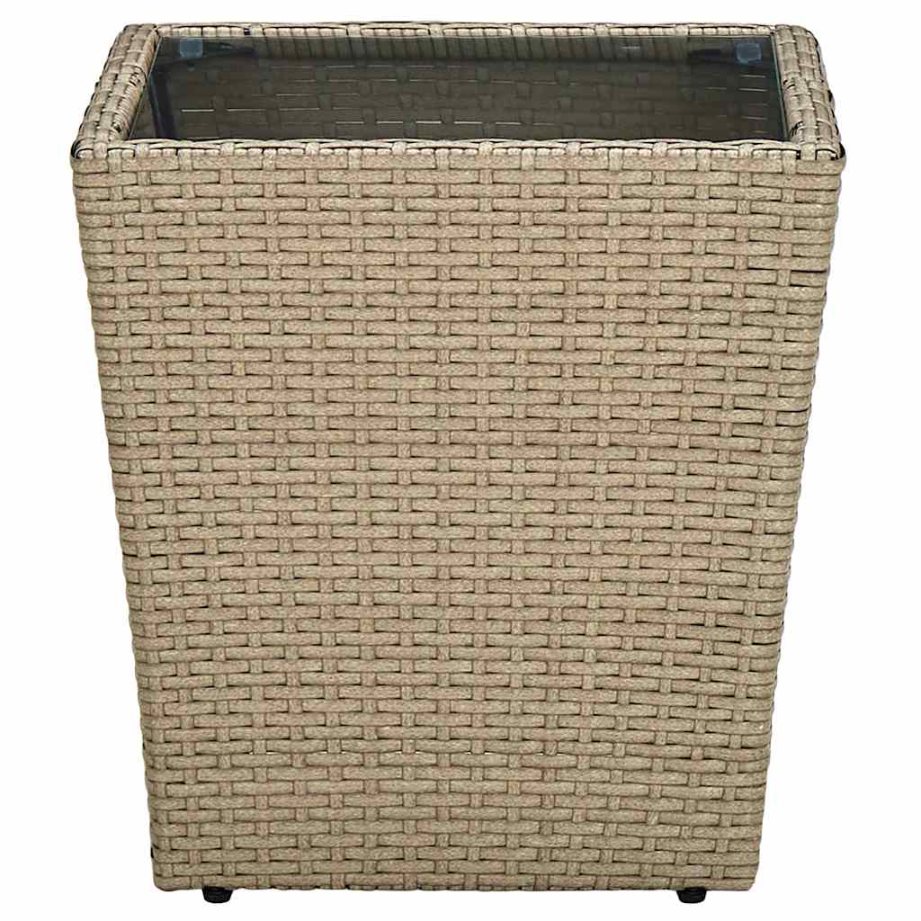 310557 vidaXL Tea Table Beige 41,5x41,5x44 cm Poly Rattan and Tempered Glass