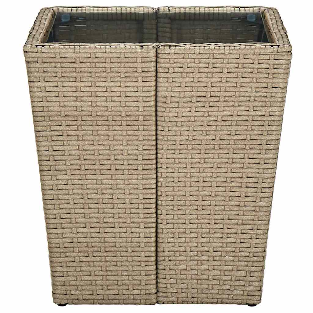310557 vidaXL Tea Table Beige 41,5x41,5x44 cm Poly Rattan and Tempered Glass