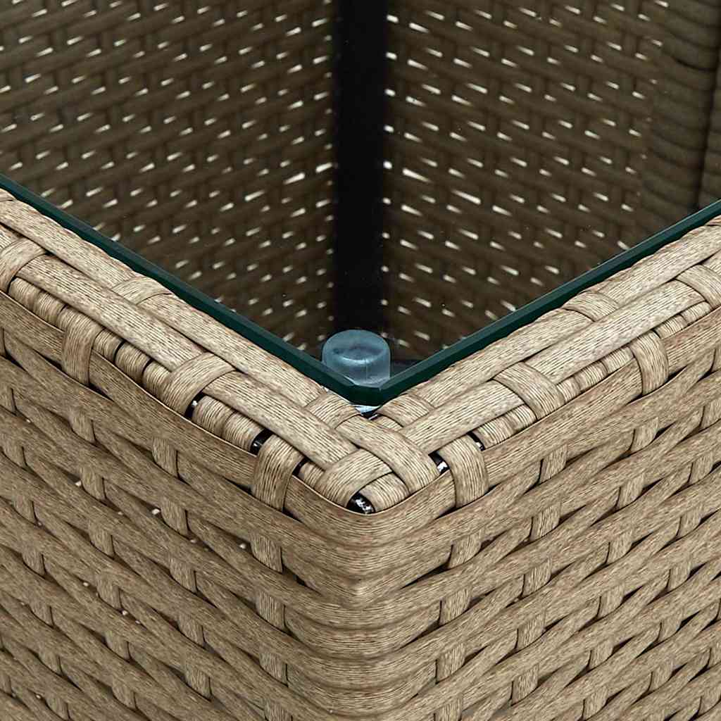 310557 vidaXL Tea Table Beige 41,5x41,5x44 cm Poly Rattan and Tempered Glass