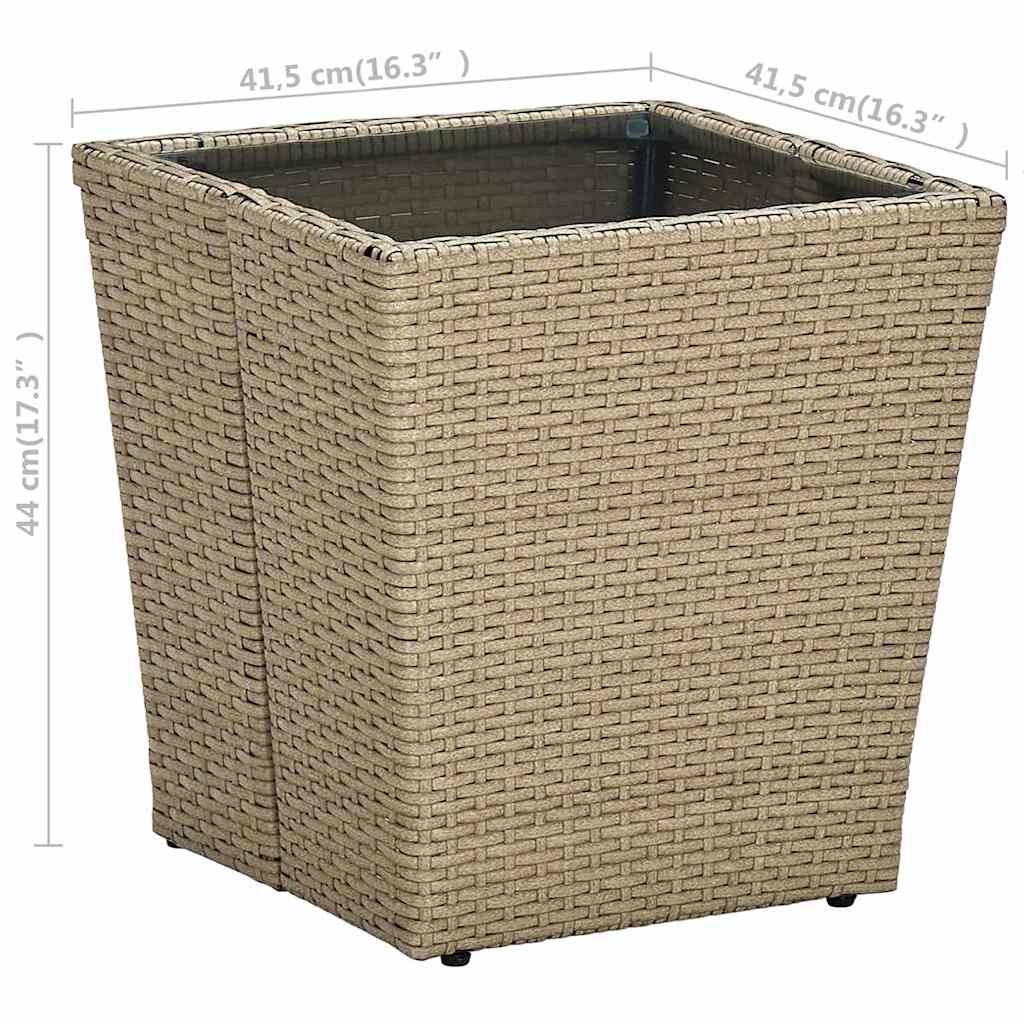 310557 vidaXL Tea Table Beige 41,5x41,5x44 cm Poly Rattan and Tempered Glass