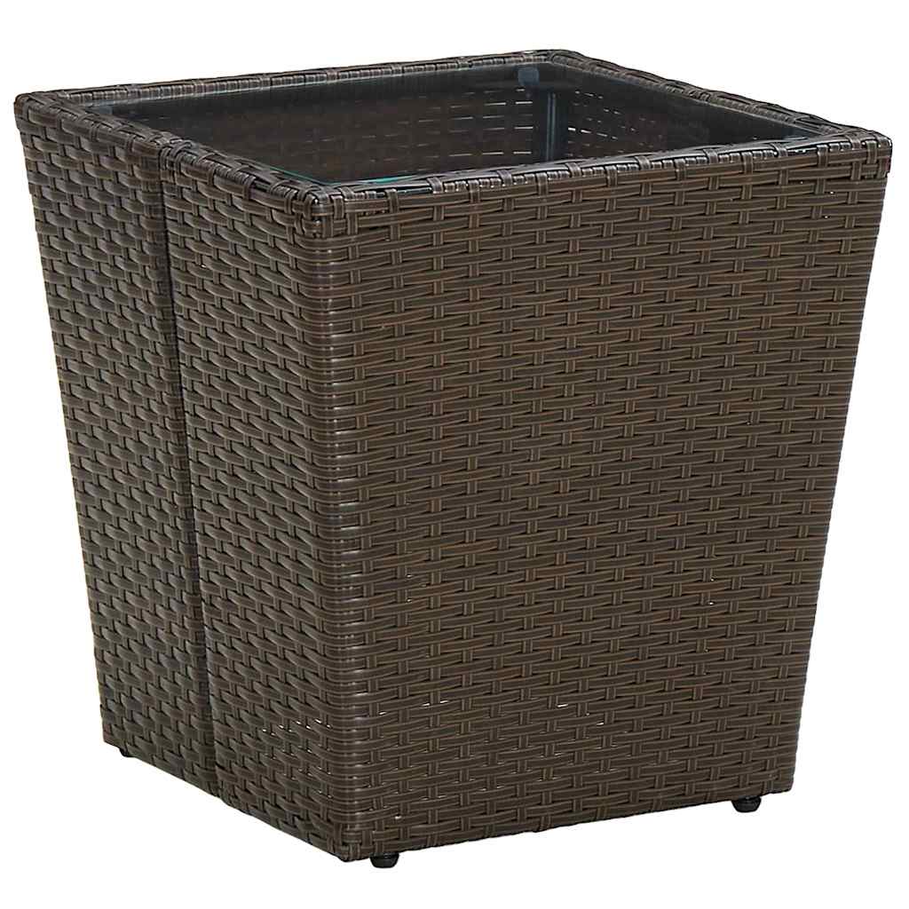 310558 vidaXL Tea Table Brown 41,5x41,5x44 cm Poly Rattan and Tempered Glass
