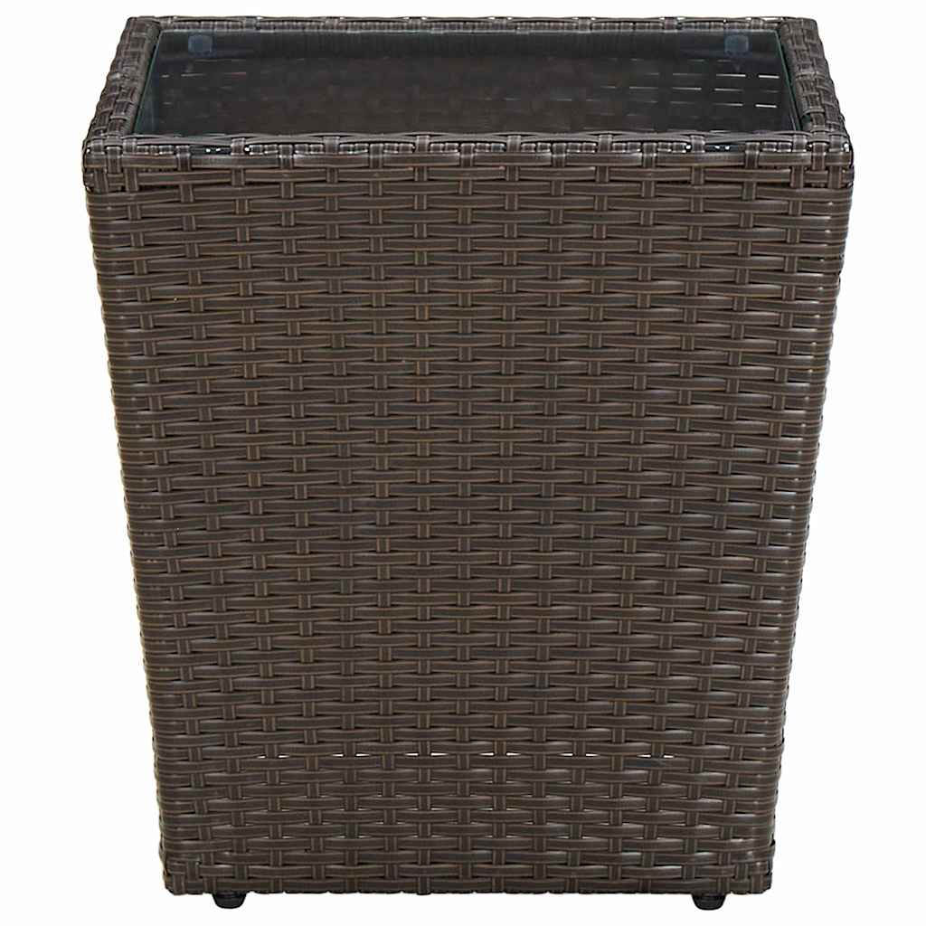 310558 vidaXL Tea Table Brown 41,5x41,5x44 cm Poly Rattan and Tempered Glass