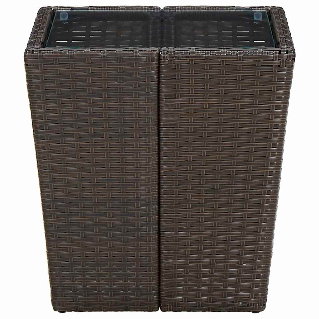 310558 vidaXL Tea Table Brown 41,5x41,5x44 cm Poly Rattan and Tempered Glass