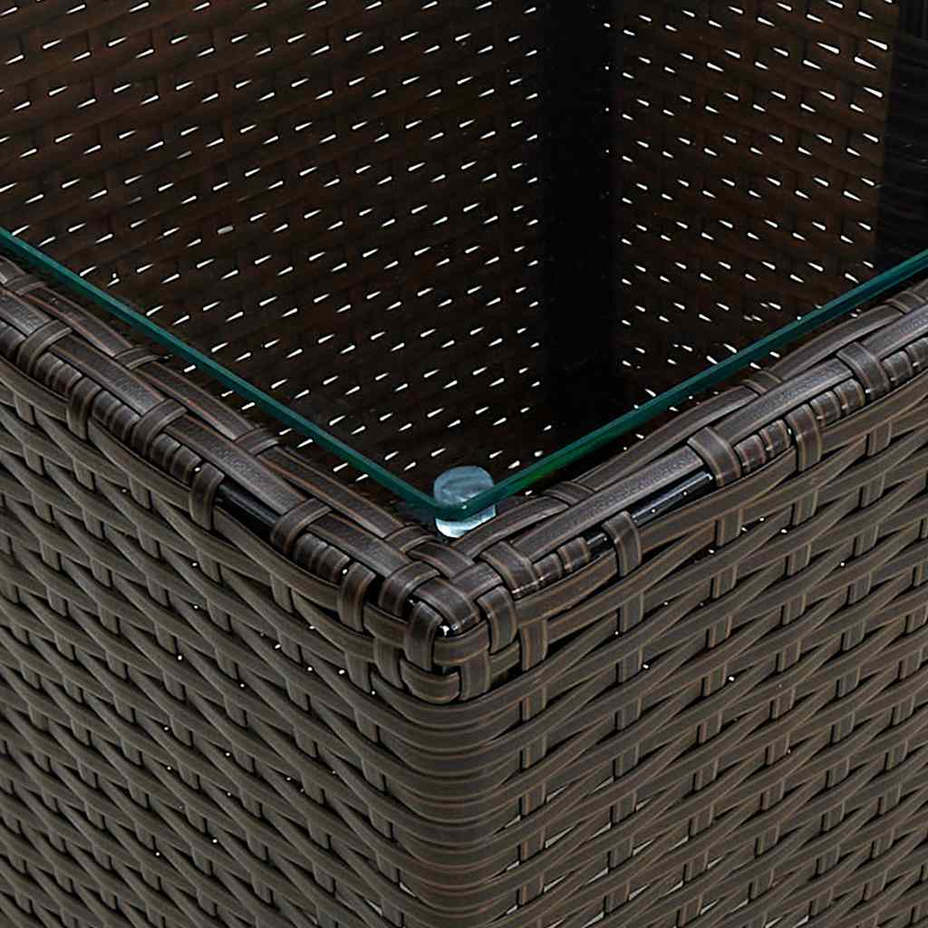 310558 vidaXL Tea Table Brown 41,5x41,5x44 cm Poly Rattan and Tempered Glass