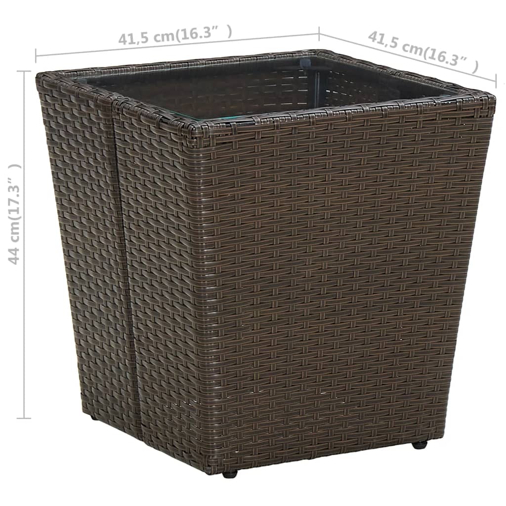 vidaXL Tea Table Brown 41.5x41.5x44 cm Poly Rattan and Tempered Glass