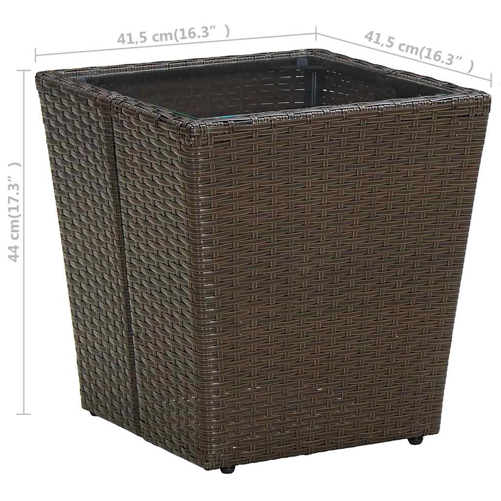 310558 vidaXL Tea Table Brown 41,5x41,5x44 cm Poly Rattan and Tempered Glass