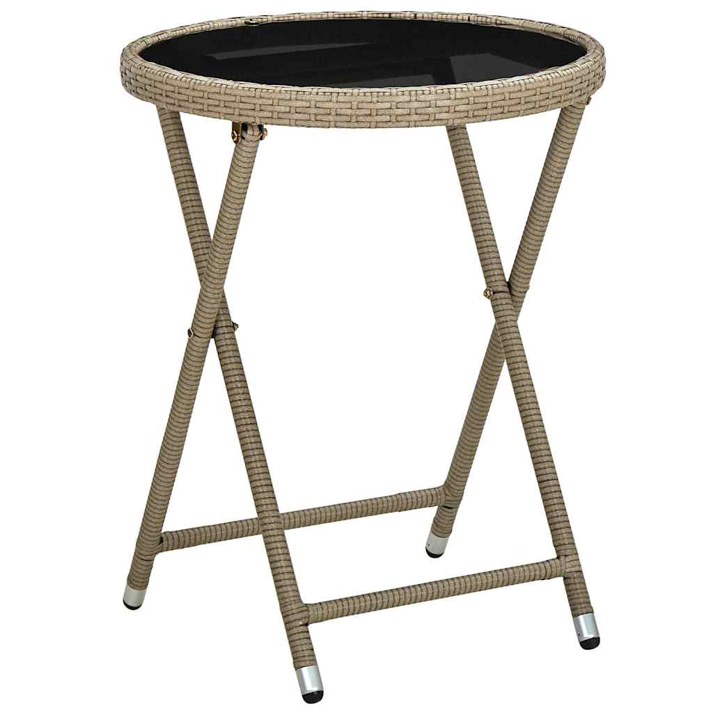 310559 vidaXL Tea Table Beige 60 cm Poly Rattan and Tempered Glass