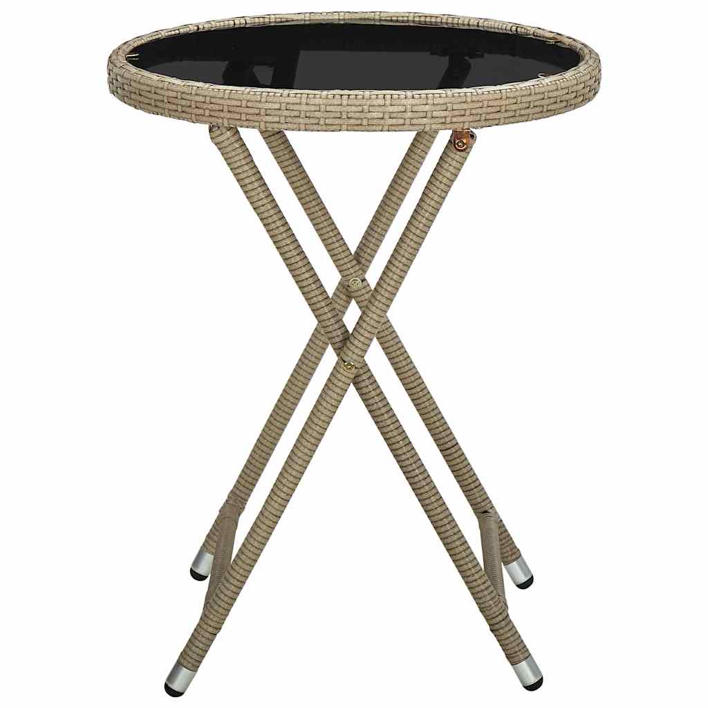 310559 vidaXL Tea Table Beige 60 cm Poly Rattan and Tempered Glass