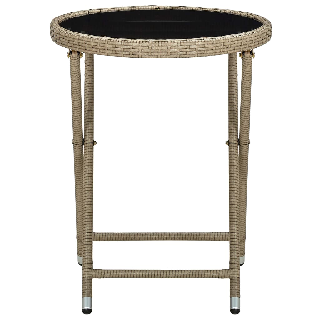 310559 vidaXL Tea Table Beige 60 cm Poly Rattan and Tempered Glass