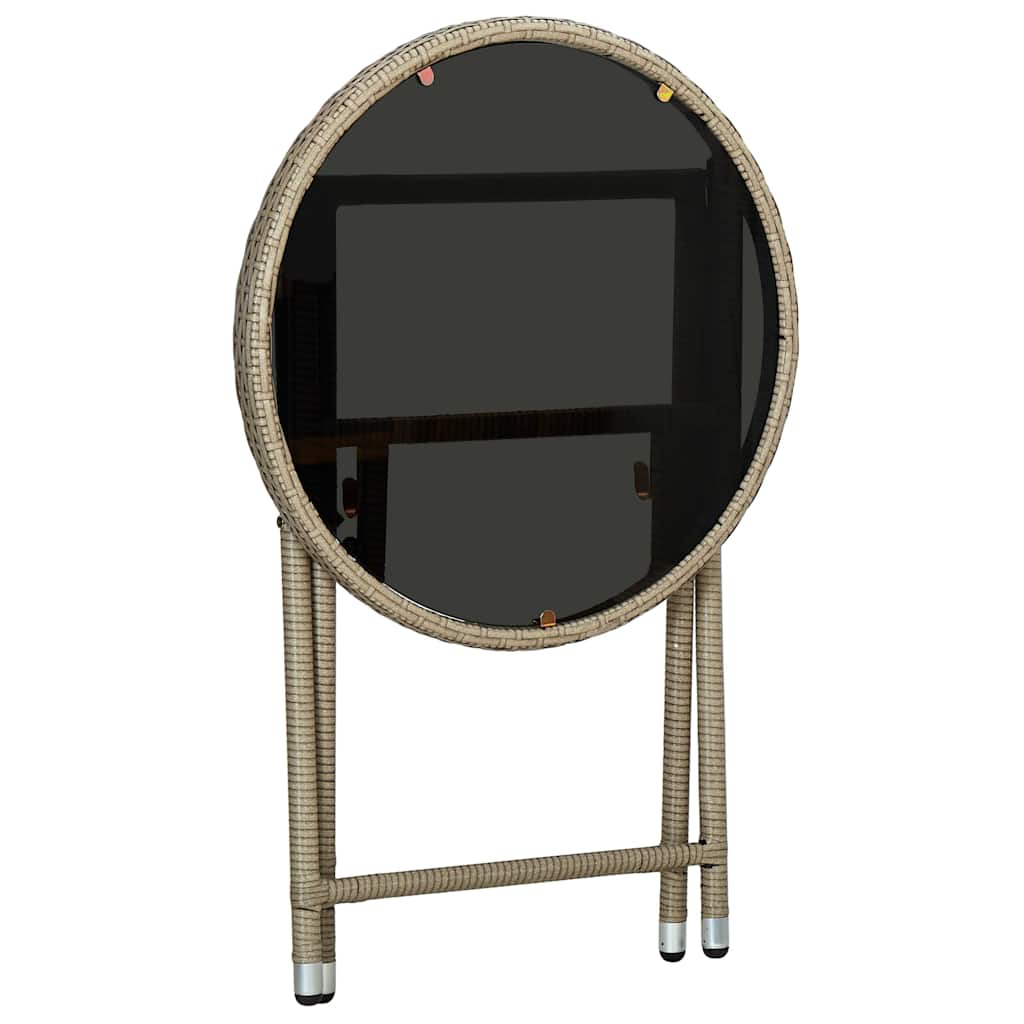310559 vidaXL Tea Table Beige 60 cm Poly Rattan and Tempered Glass