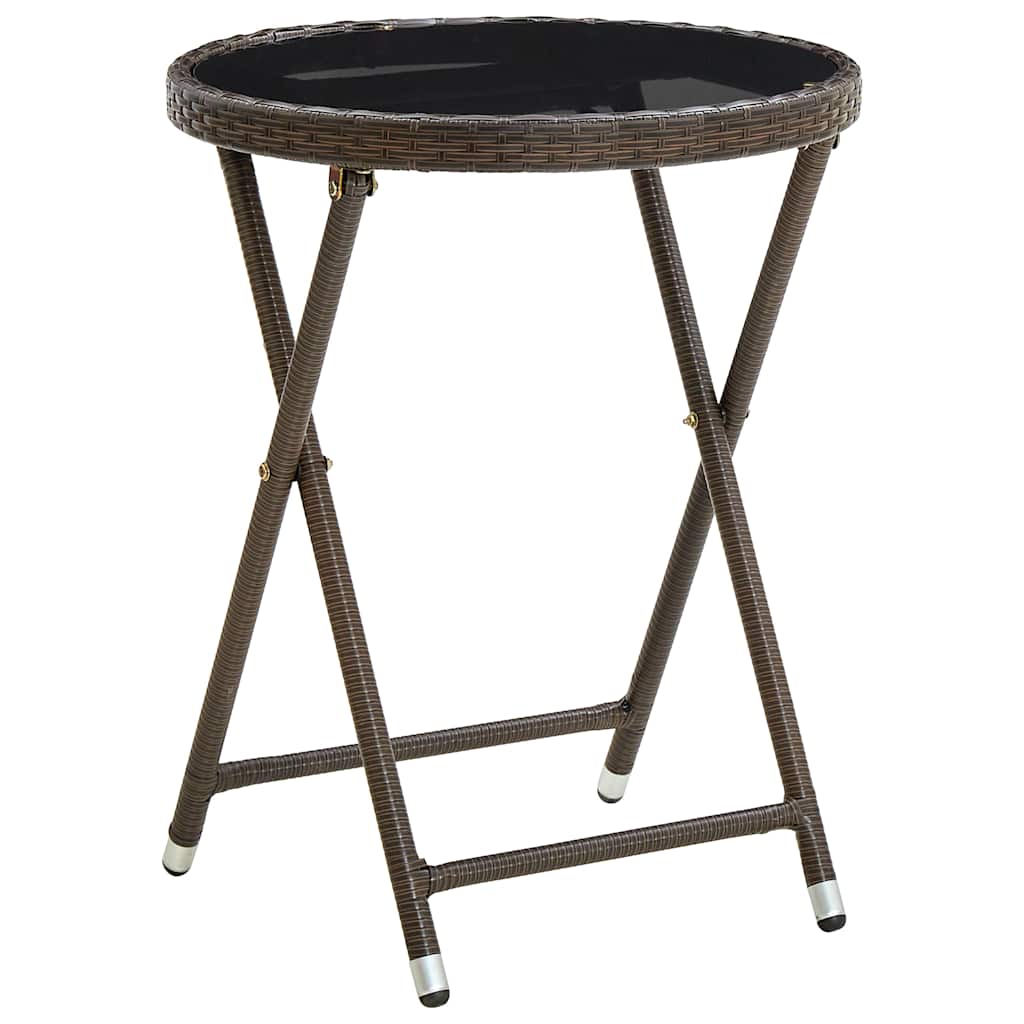 310560 vidaXL Tea Table Brown 60 cm Poly Rattan and Tempered Glass