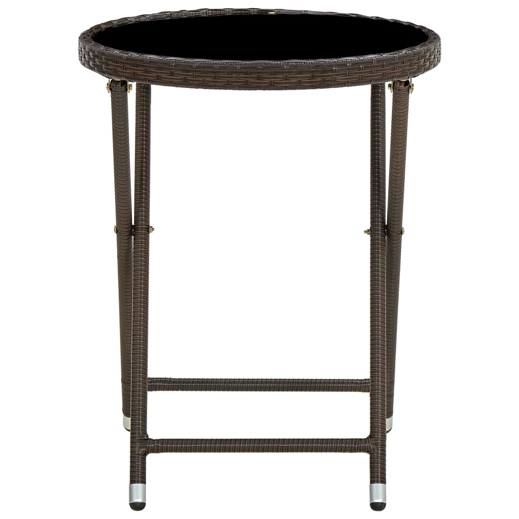 310560 vidaXL Tea Table Brown 60 cm Poly Rattan and Tempered Glass