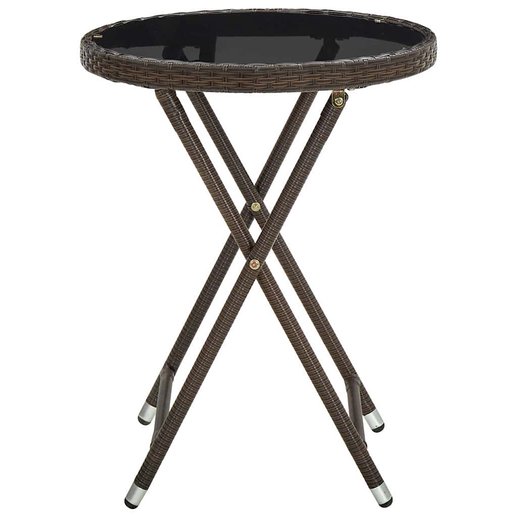 310560 vidaXL Tea Table Brown 60 cm Poly Rattan and Tempered Glass