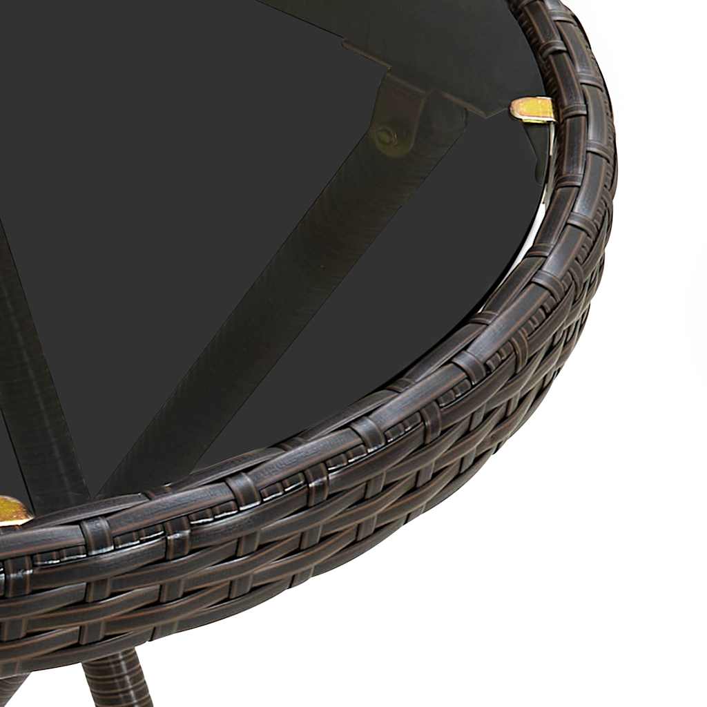 310560 vidaXL Tea Table Brown 60 cm Poly Rattan and Tempered Glass