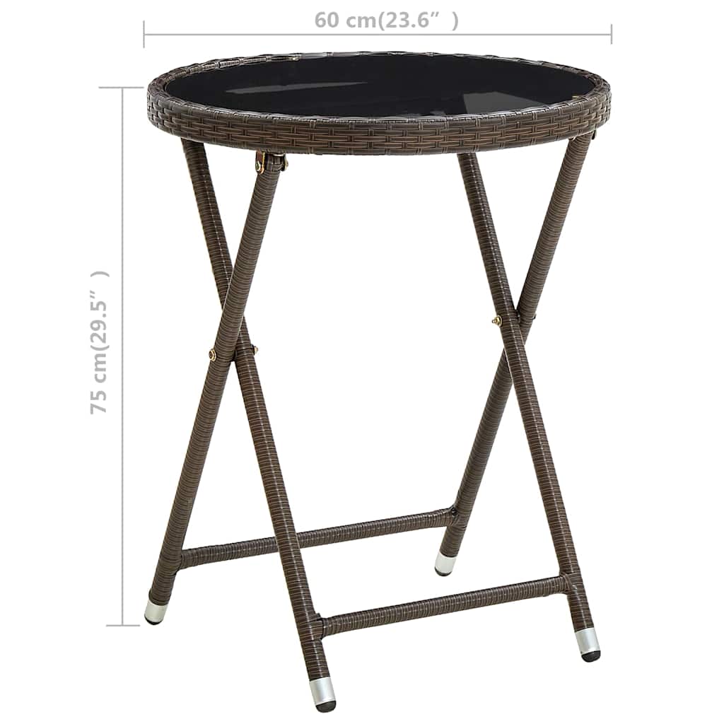 310560 vidaXL Tea Table Brown 60 cm Poly Rattan and Tempered Glass