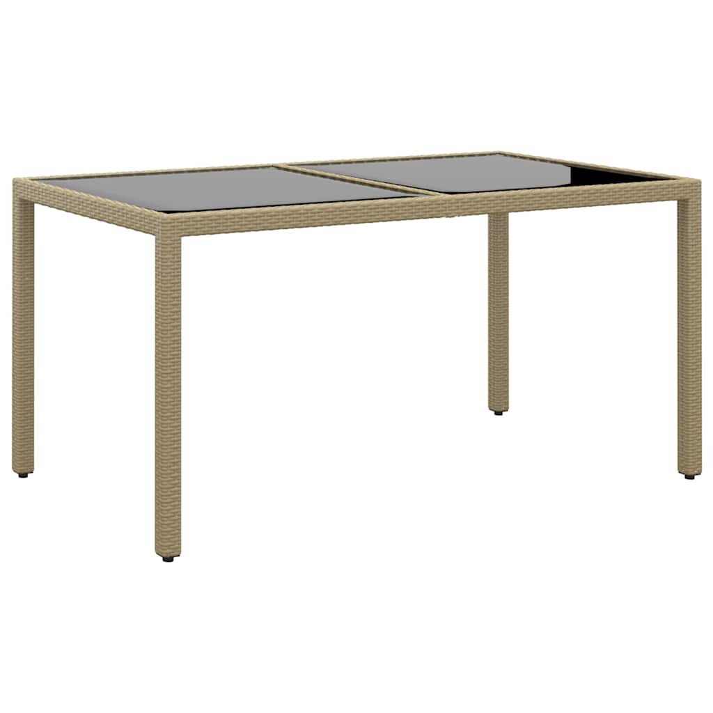 310576 vidaXL Garden Table 150x90x75 cm Tempered Glass and Poly Rattan Beige