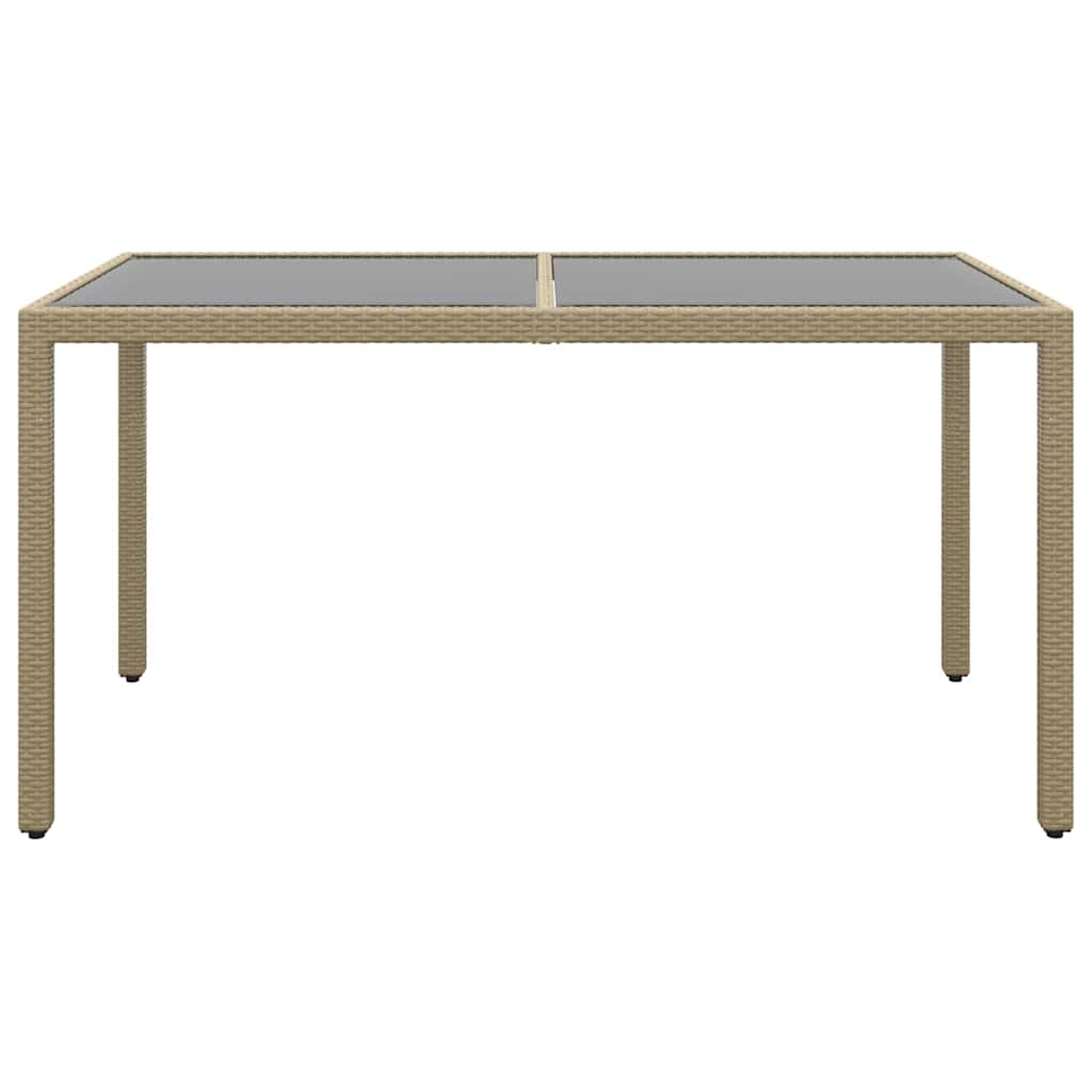 310576 vidaXL Garden Table 150x90x75 cm Tempered Glass and Poly Rattan Beige