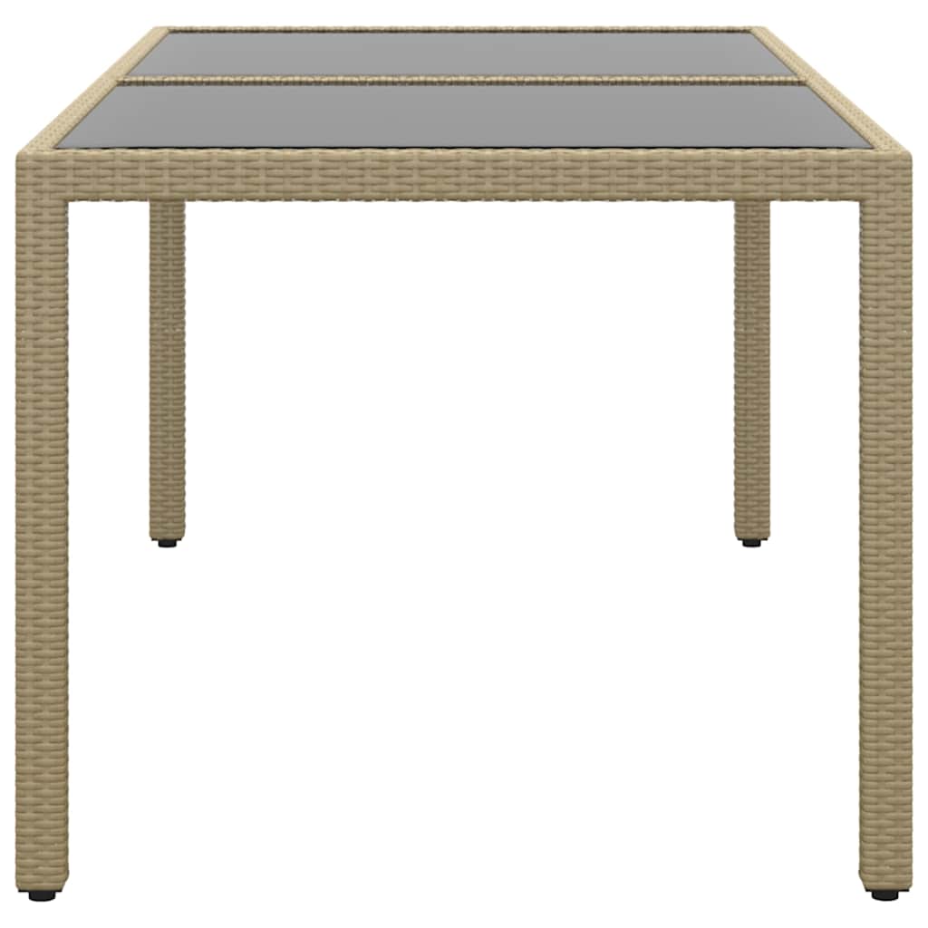 310576 vidaXL Garden Table 150x90x75 cm Tempered Glass and Poly Rattan Beige