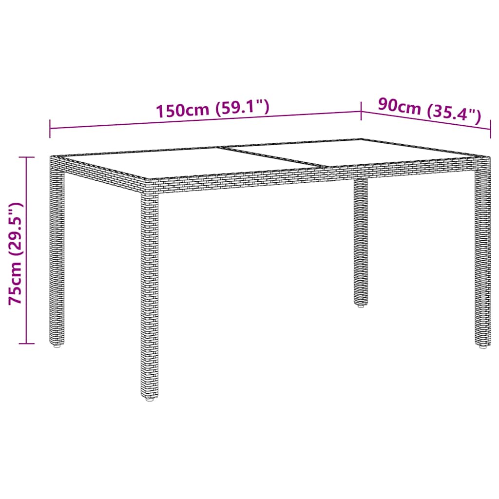 310576 vidaXL Garden Table 150x90x75 cm Tempered Glass and Poly Rattan Beige