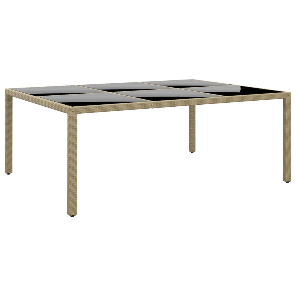 vidaXL Garden Table 200x150x75 cm Tempered Glass and Poly Rattan Beige