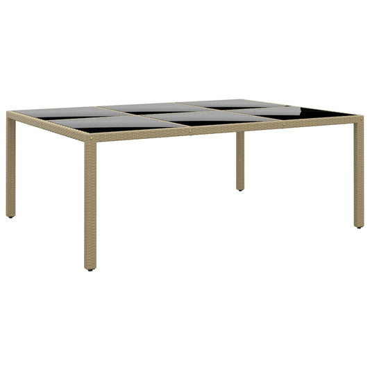 vidaXL Garden Table 200x150x75 cm Tempered Glass and Poly Rattan Beige