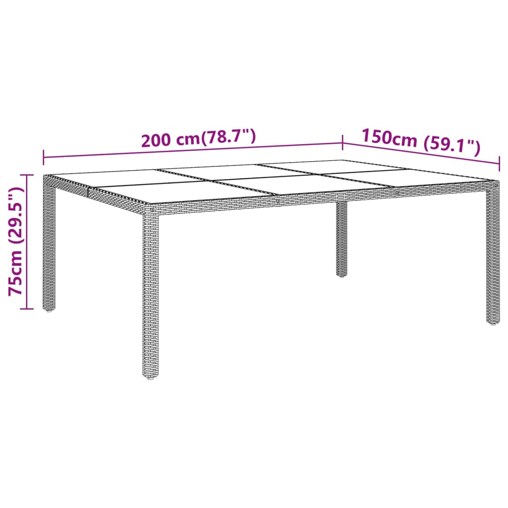 vidaXL Garden Table 200x150x75 cm Tempered Glass and Poly Rattan Beige