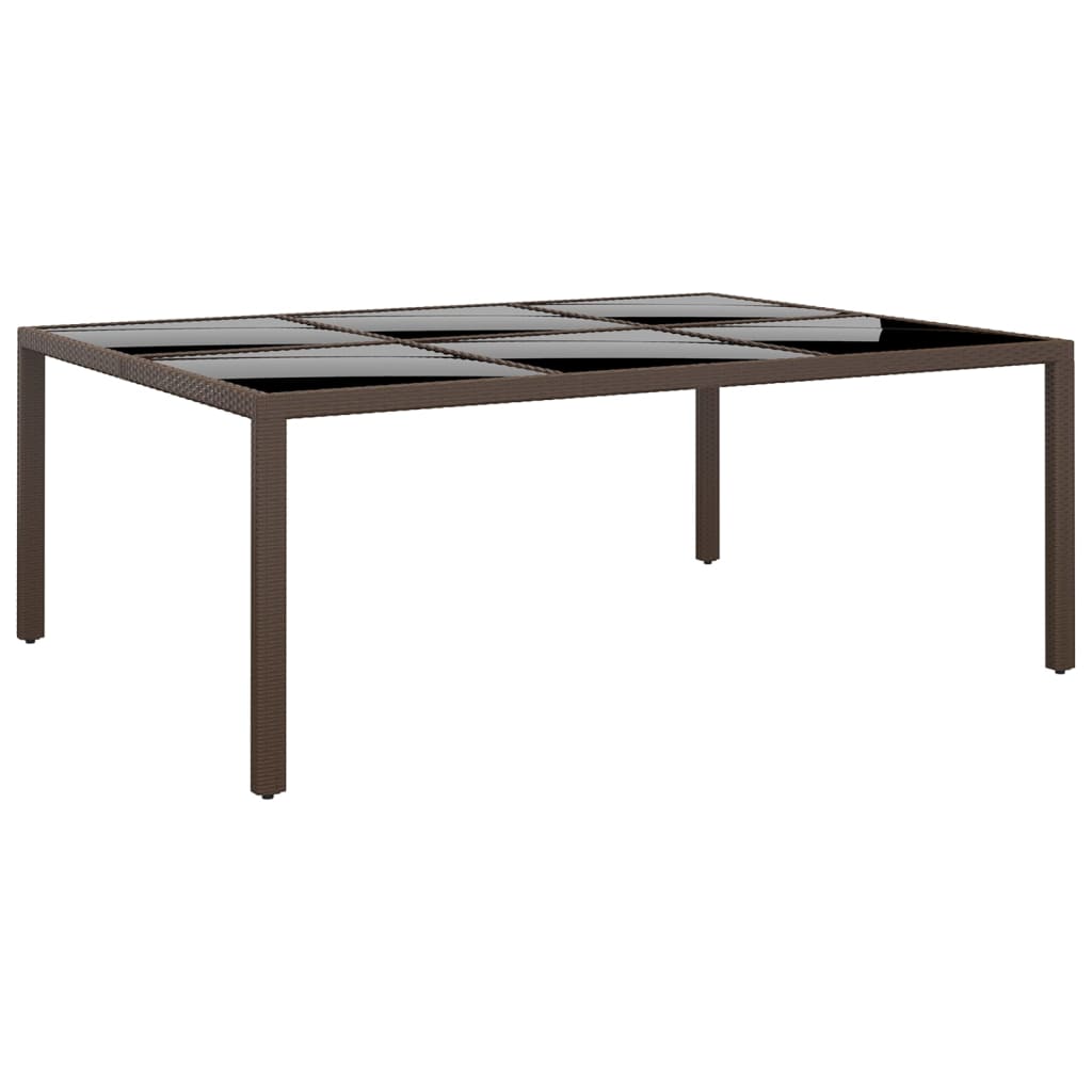 vidaXL Garden Table with Glass Top Brown 200x150x75 cm Rattan