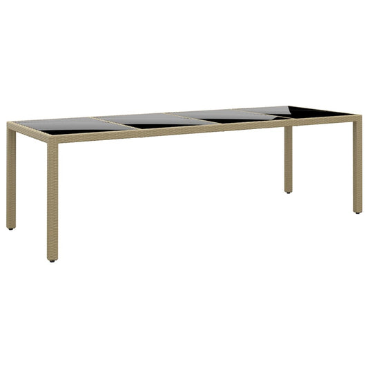 Garden Table with Glass Top Beige Poly Rattan