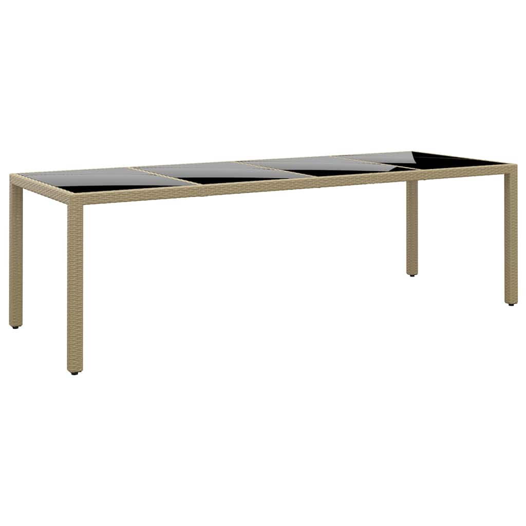 Garden Table with Glass Top Beige Poly Rattan