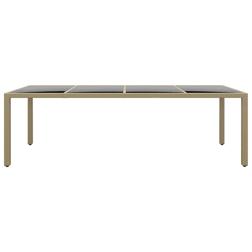 Garden Table with Glass Top Beige Poly Rattan