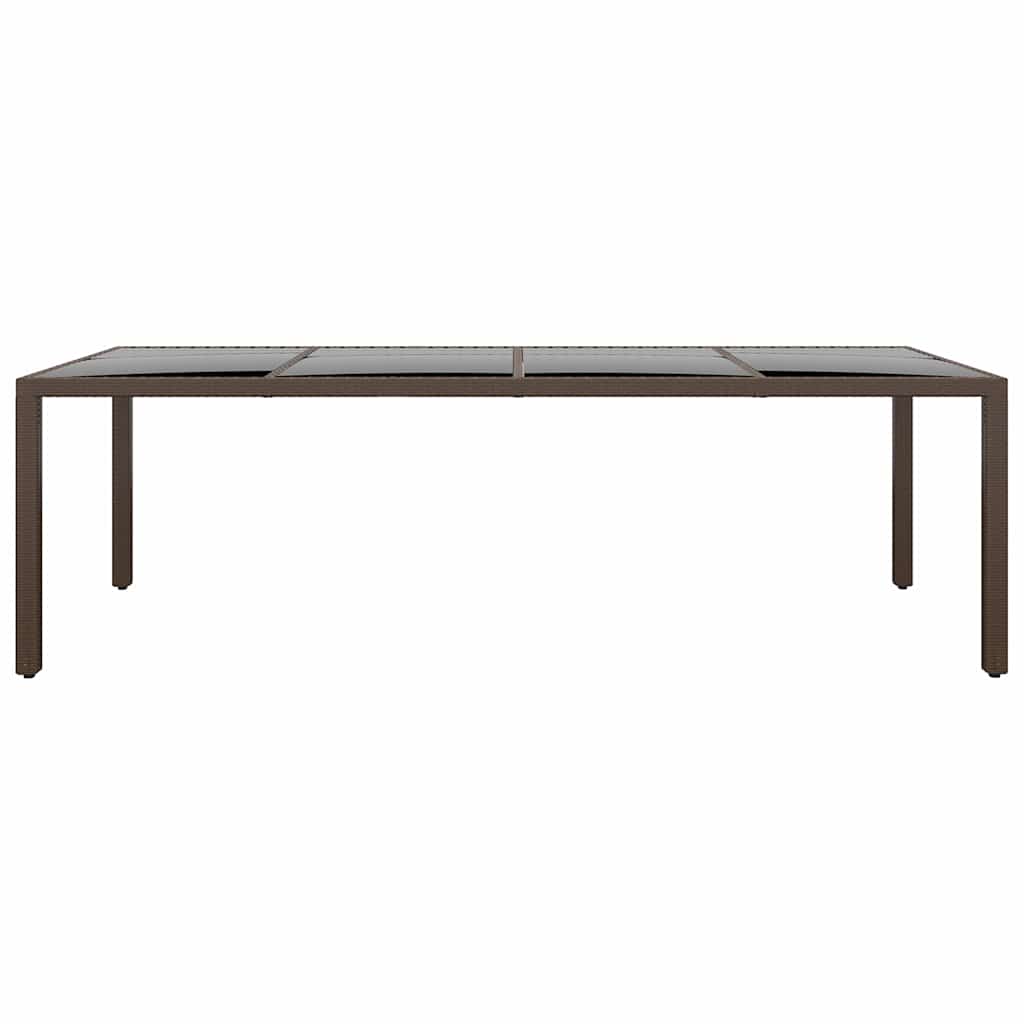 Garden Table with Glass Top Brown Poly Rattan