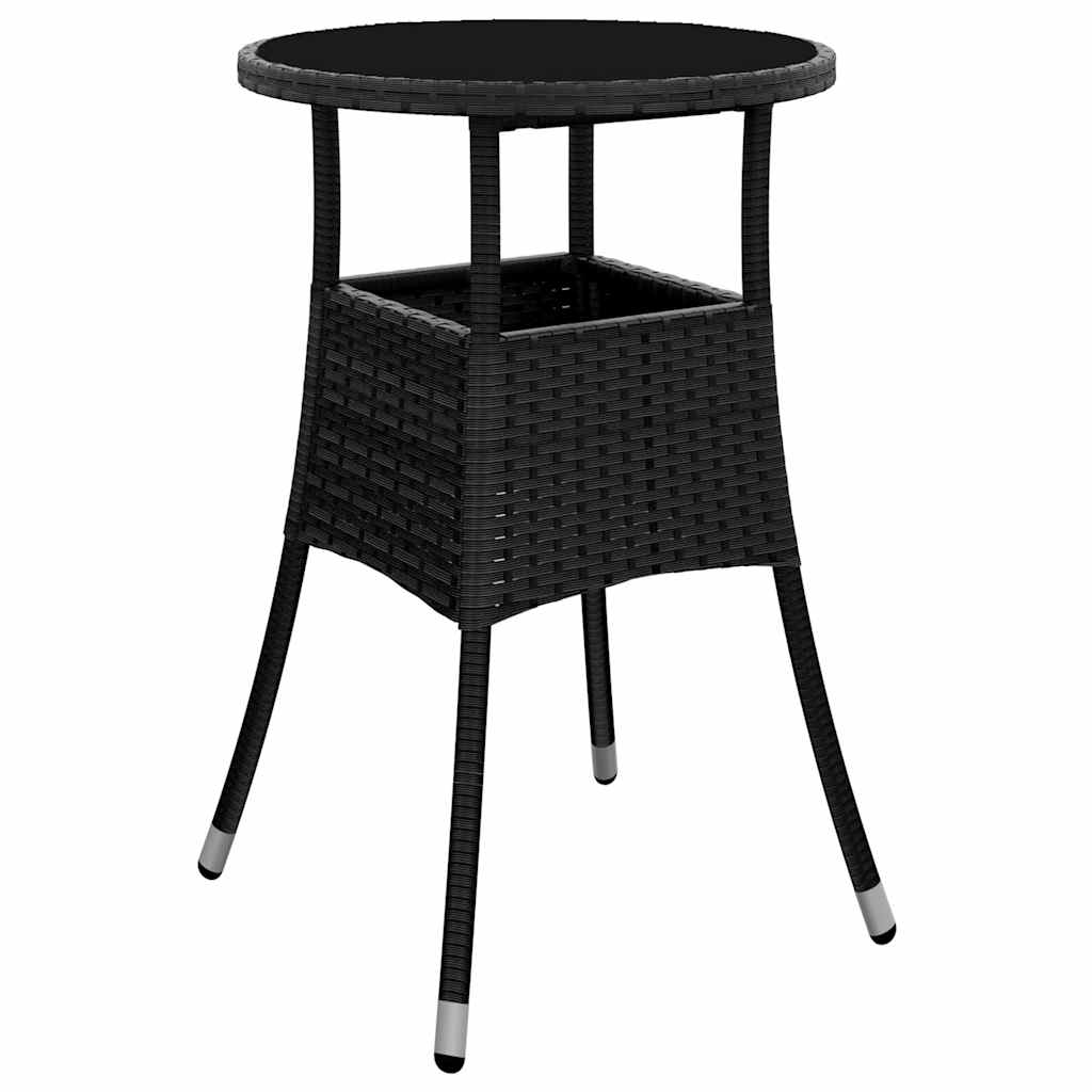 310598 vidaXL Garden Table Ø60x75 cm Tempered Glass and Poly Rattan Black