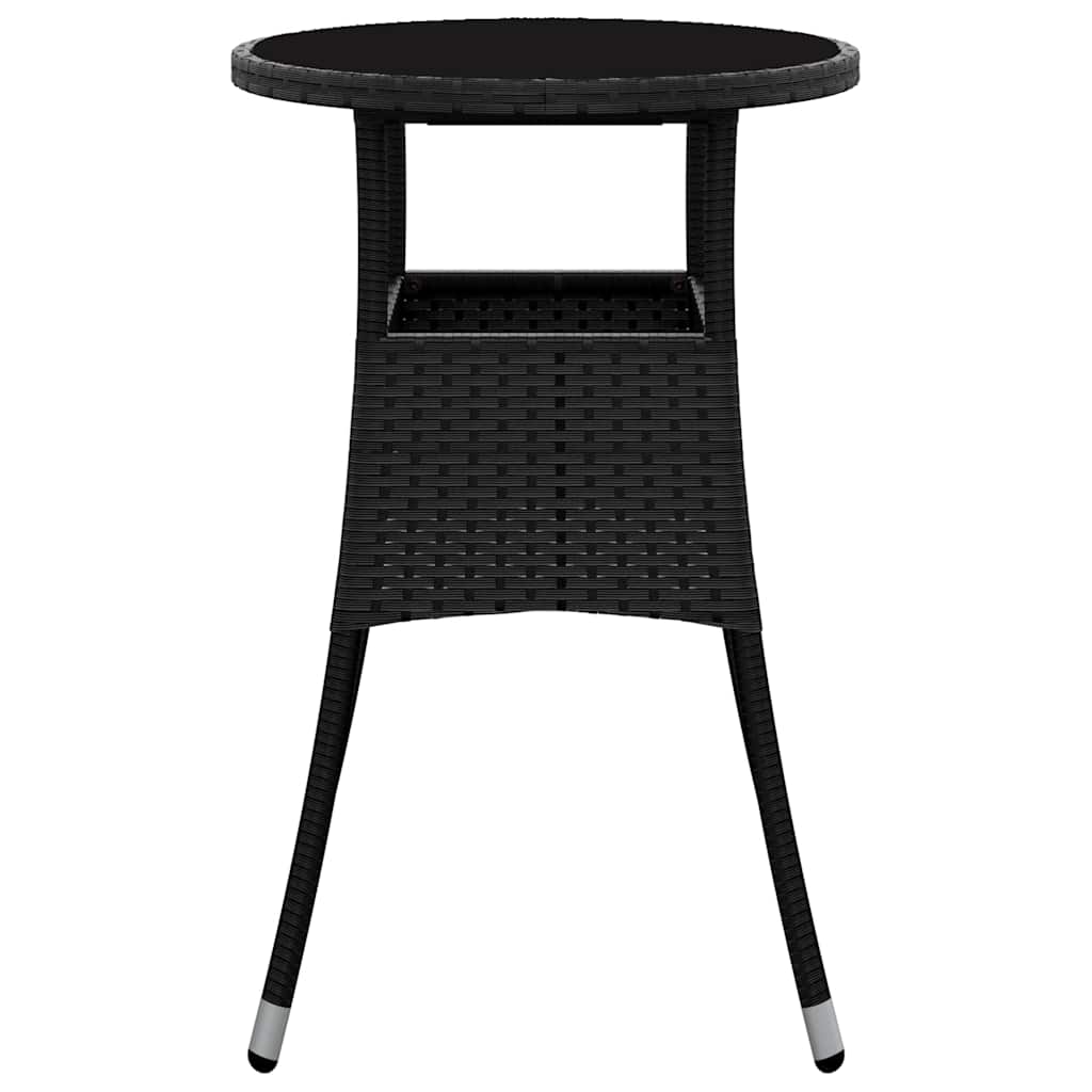 310598 vidaXL Garden Table Ø60x75 cm Tempered Glass and Poly Rattan Black