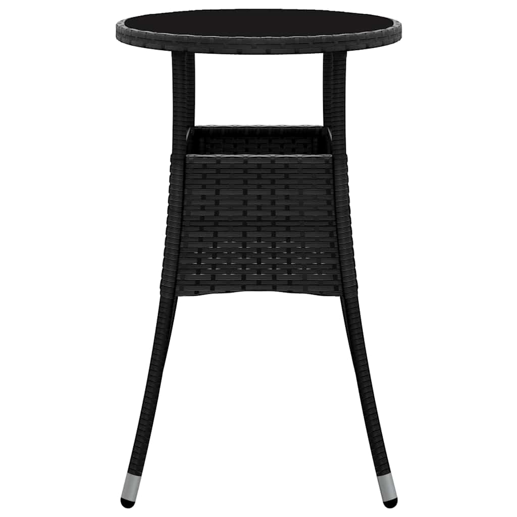 310598 vidaXL Garden Table Ø60x75 cm Tempered Glass and Poly Rattan Black