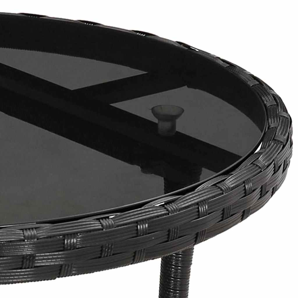 310598 vidaXL Garden Table Ø60x75 cm Tempered Glass and Poly Rattan Black