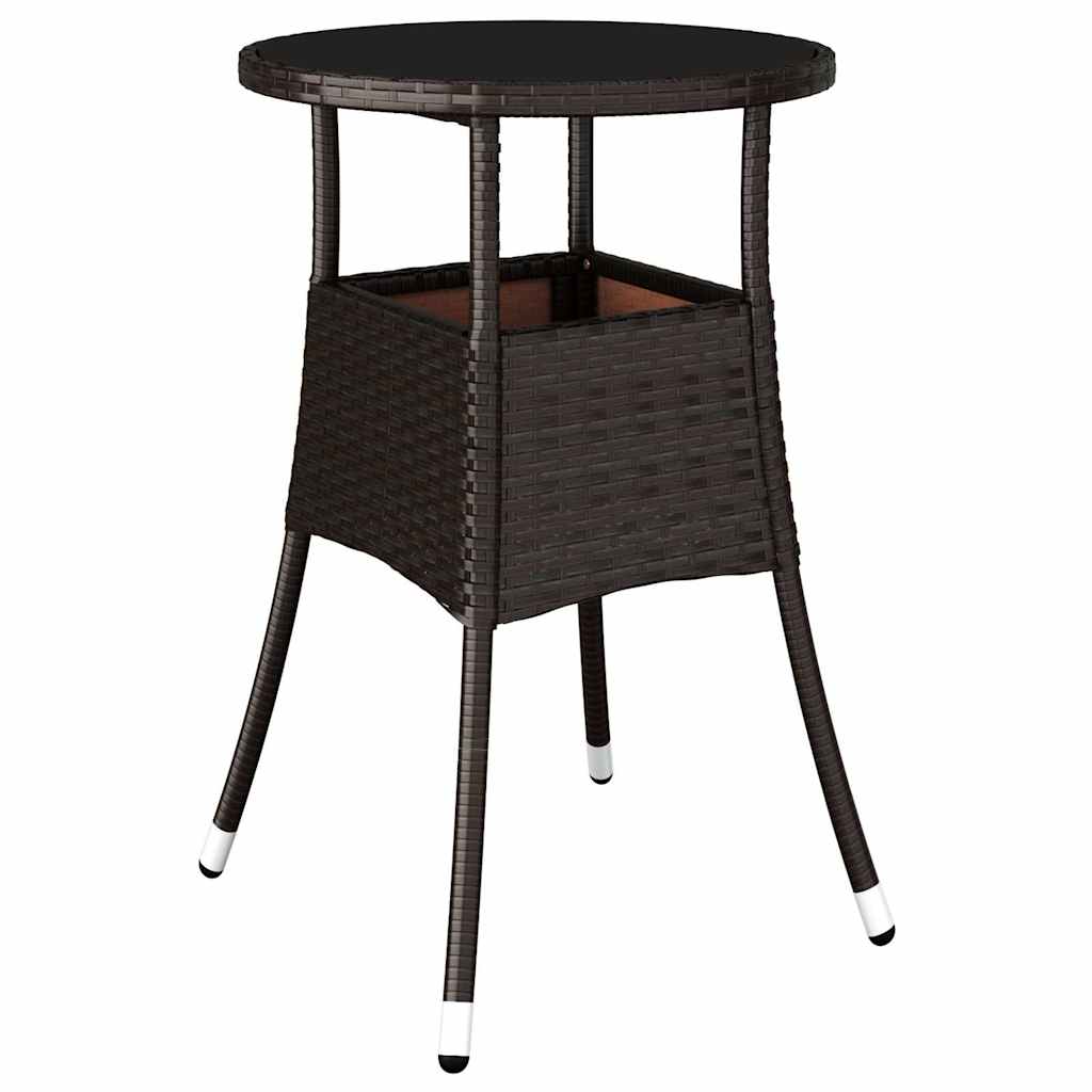 310599 vidaXL Garden Table Ø60x75 cm Tempered Glass and Poly Rattan Brown