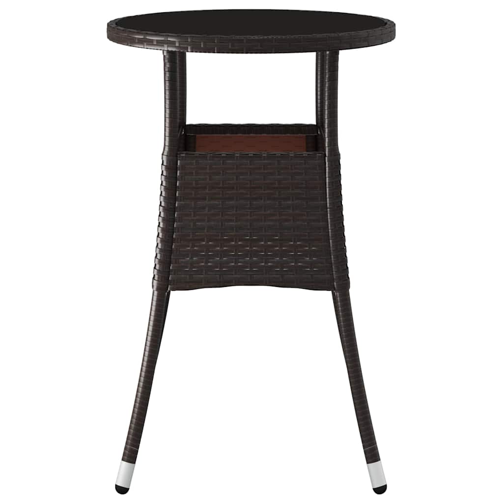 310599 vidaXL Garden Table Ø60x75 cm Tempered Glass and Poly Rattan Brown