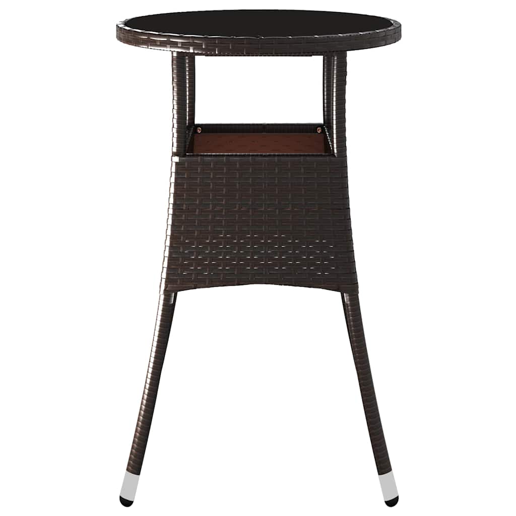 310599 vidaXL Garden Table Ø60x75 cm Tempered Glass and Poly Rattan Brown